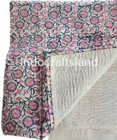 Hand Block Printed Bohemian Kantha Quilt – Vintage Double Cotton Bedspread